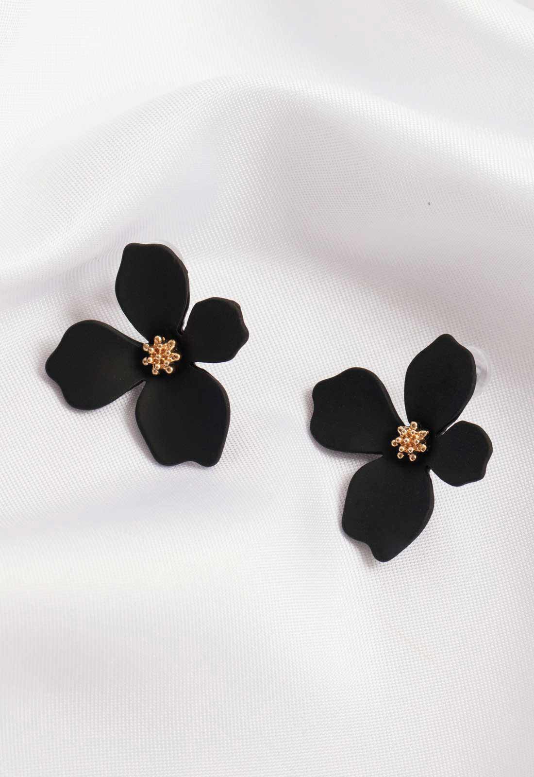 Always Chic Black Flower Earrings-0