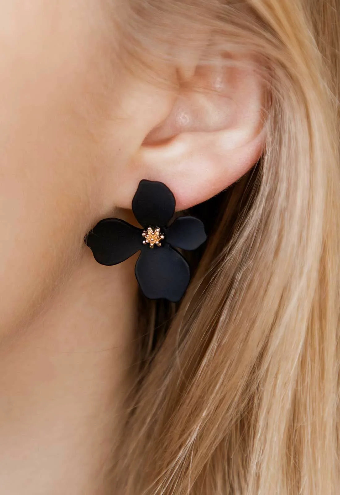 Always Chic Black Flower Earrings-92086