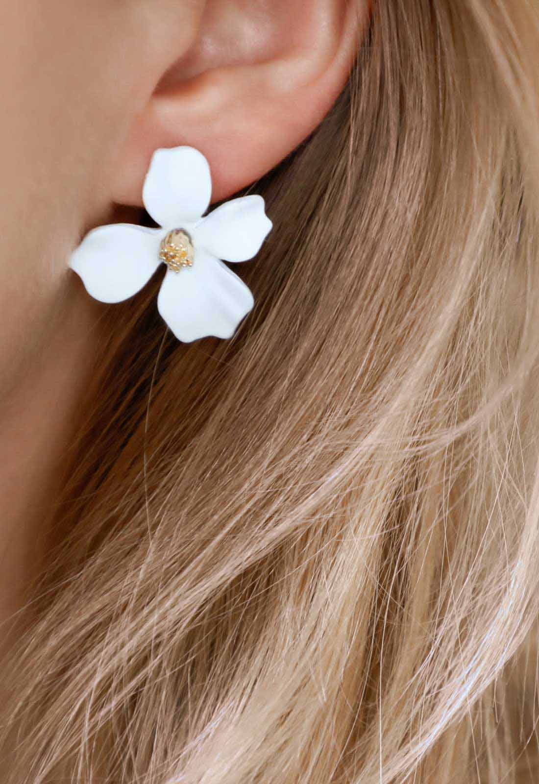 Always Chic White Flower Earrings-92105