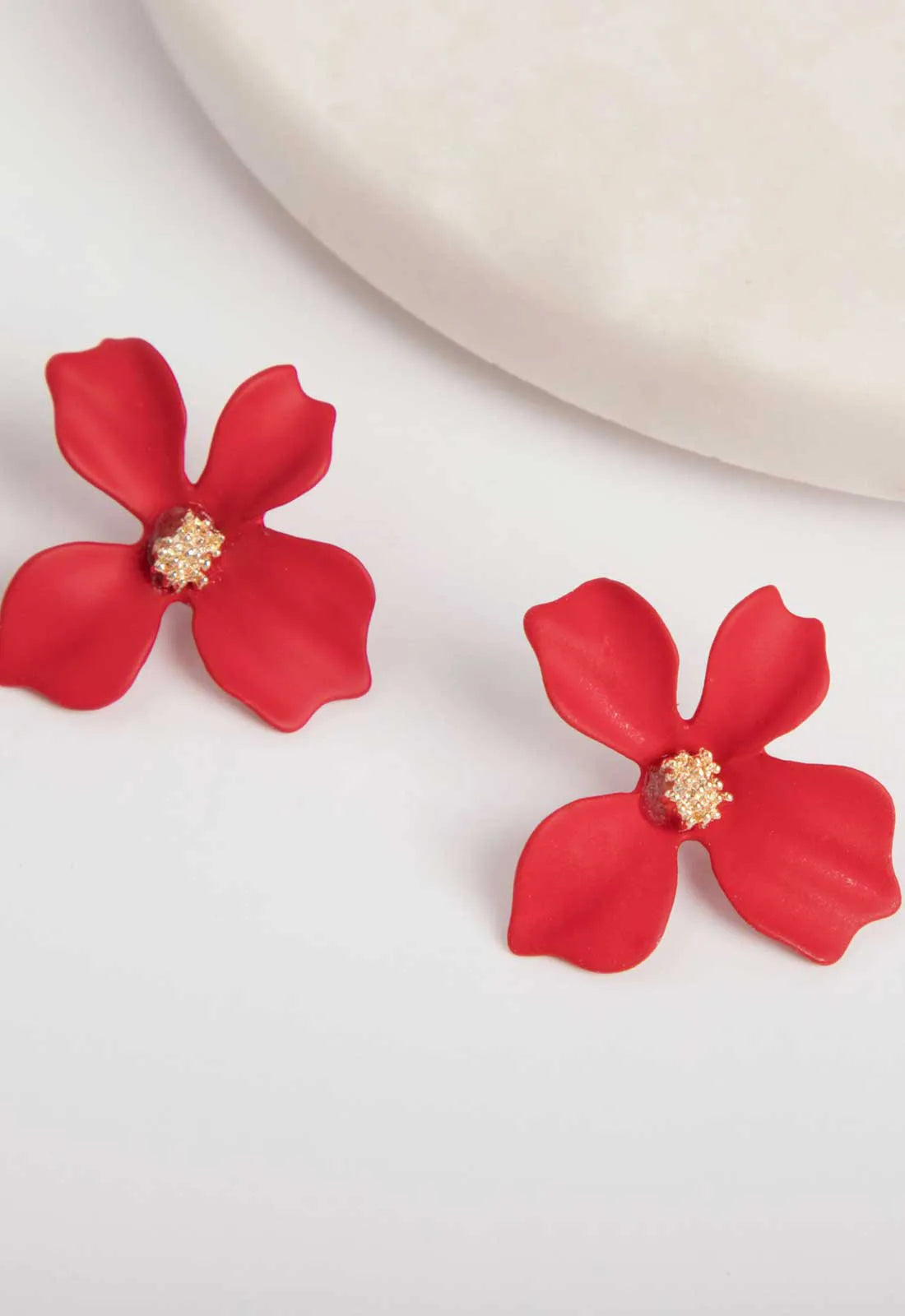 Always Chic Red 3D Floral Stud Earrings-0