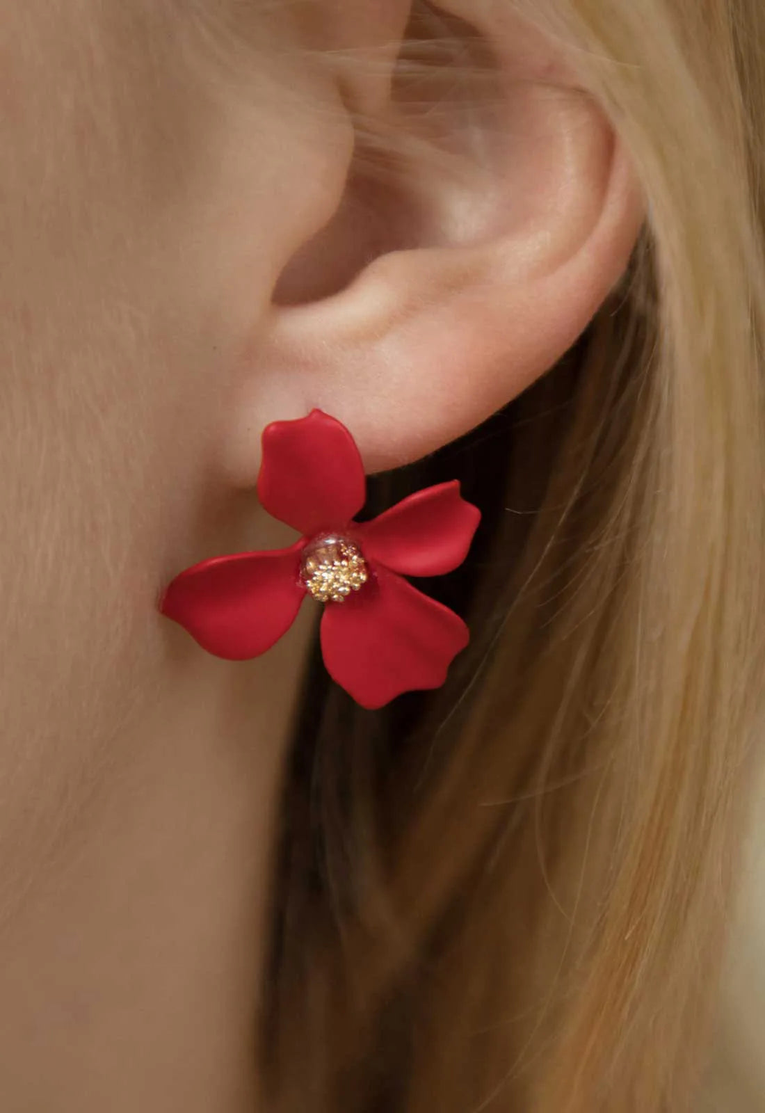 Always Chic Red 3D Floral Stud Earrings-91605