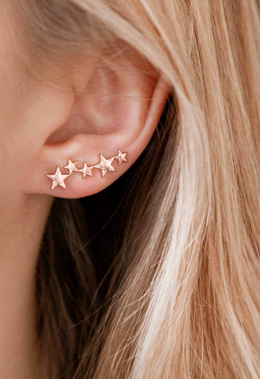Always Chic Rose Gold Star Climber Earrings-92150