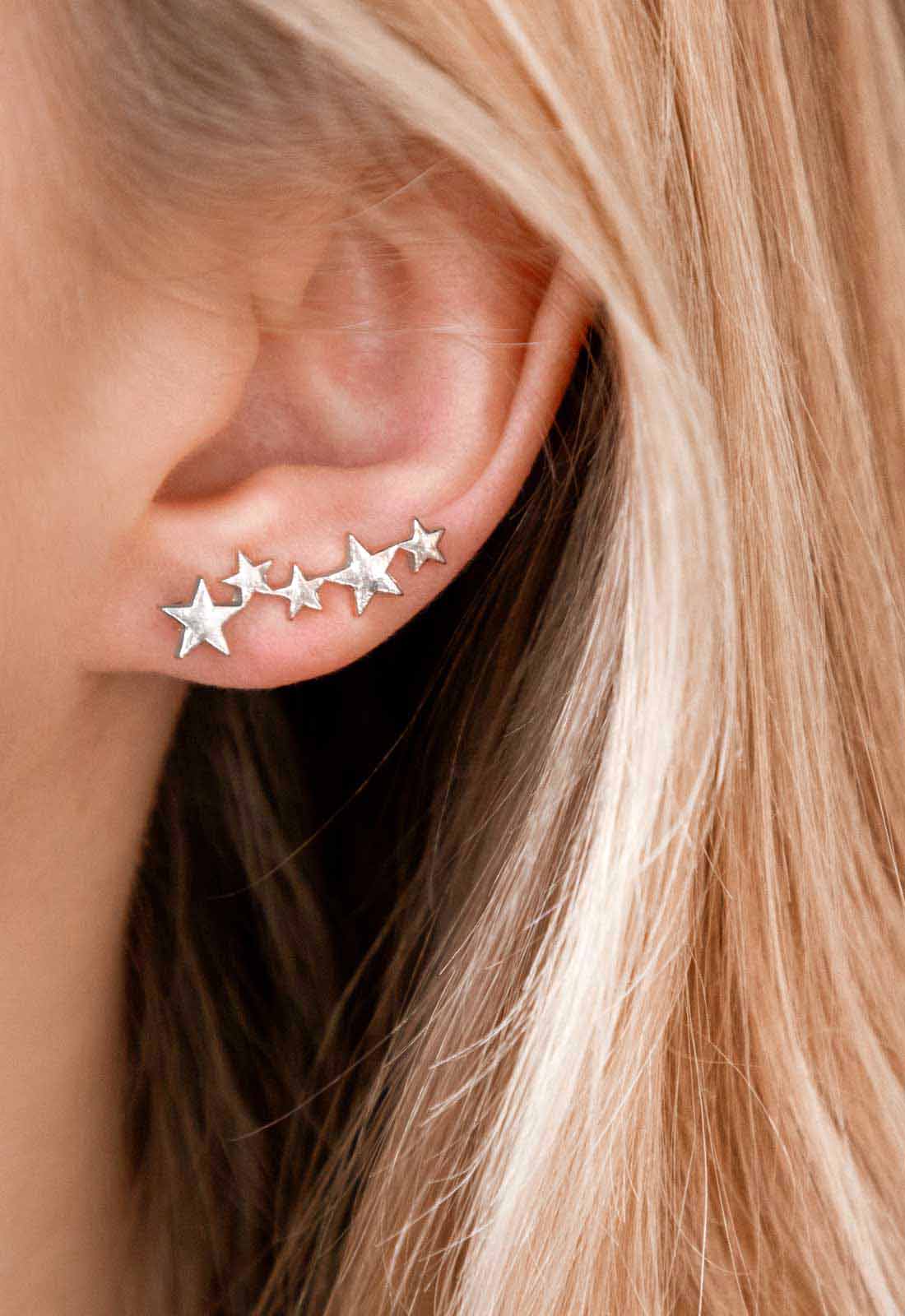 Always Chic Silver Star Climber Earrings-92152
