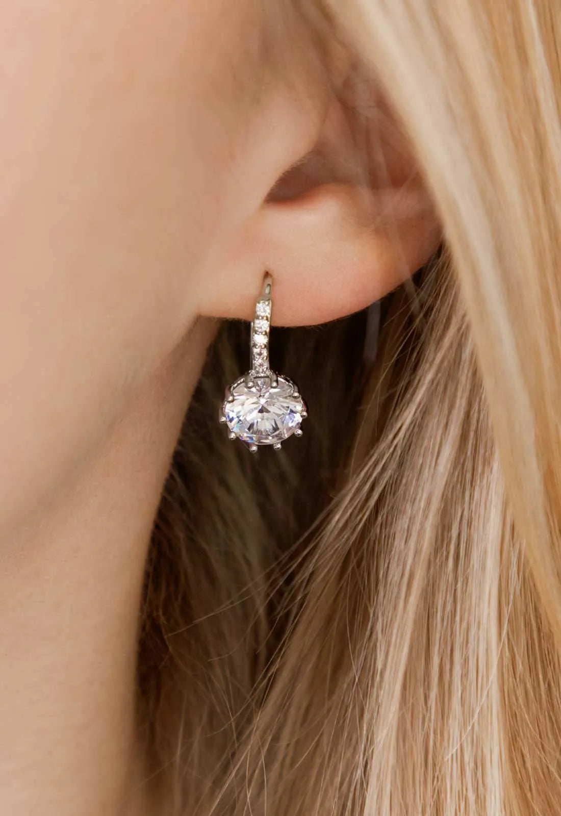 Always Chic Silver Crystal Hoop Earrings-91626