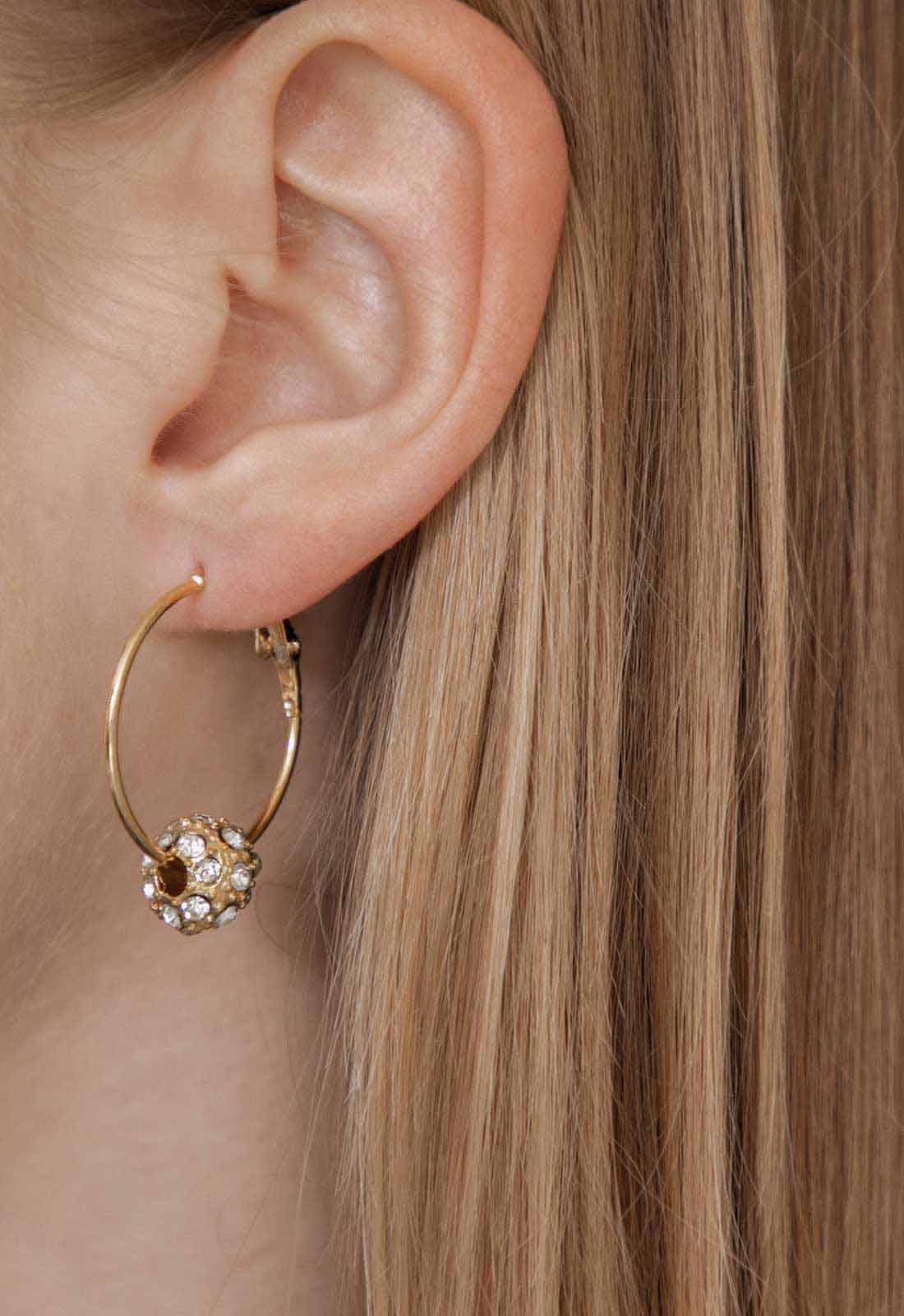 Always Chic Gold Crystal Ball Hoop Earrings-91620