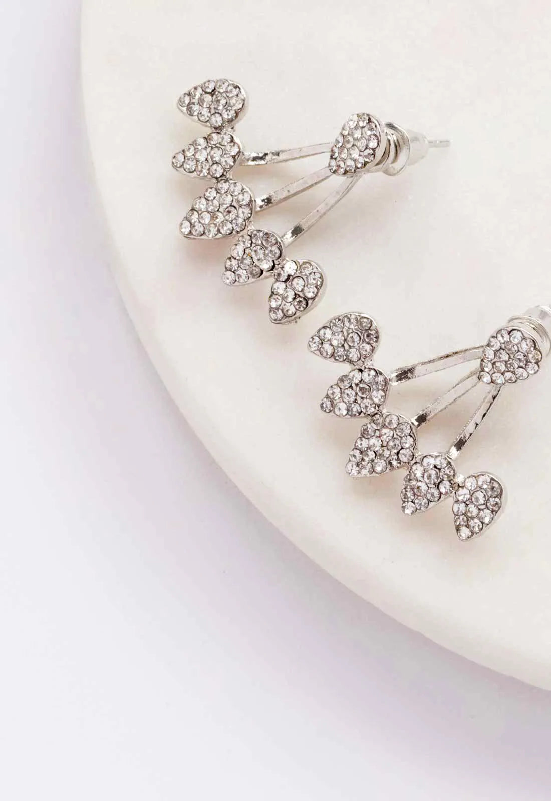 Always Chic Silver Petal Crystal Jacket Earrings-92180