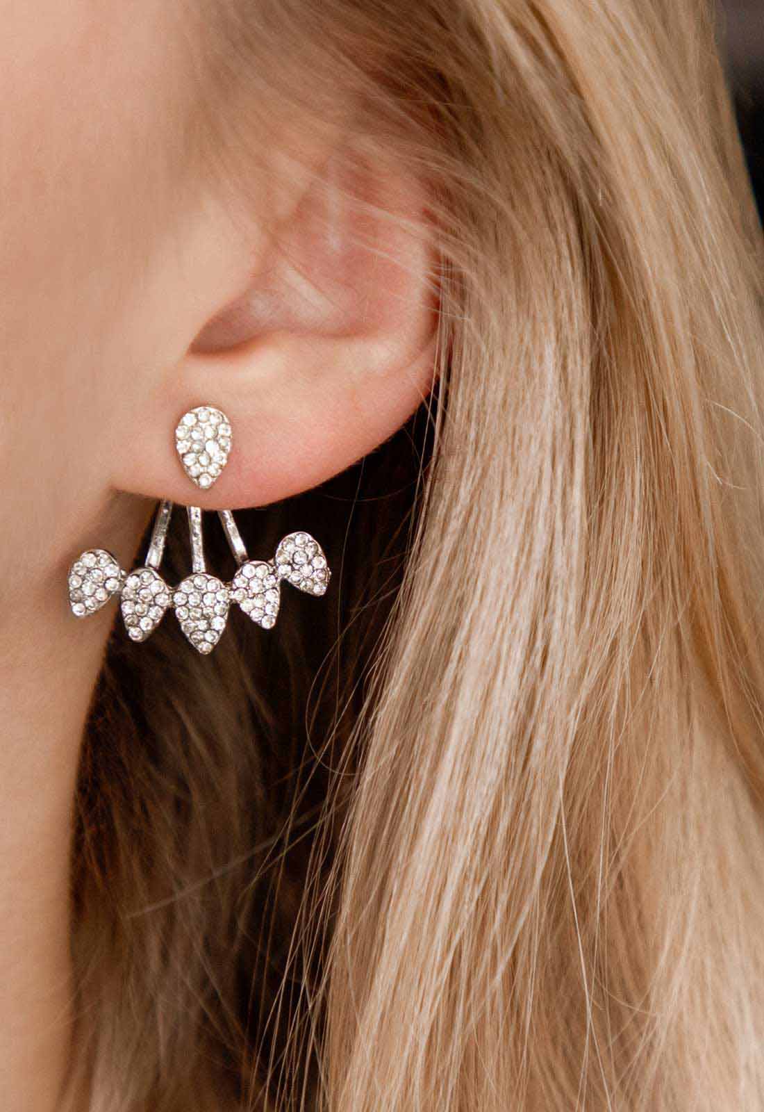 Always Chic Silver Petal Crystal Jacket Earrings-92178