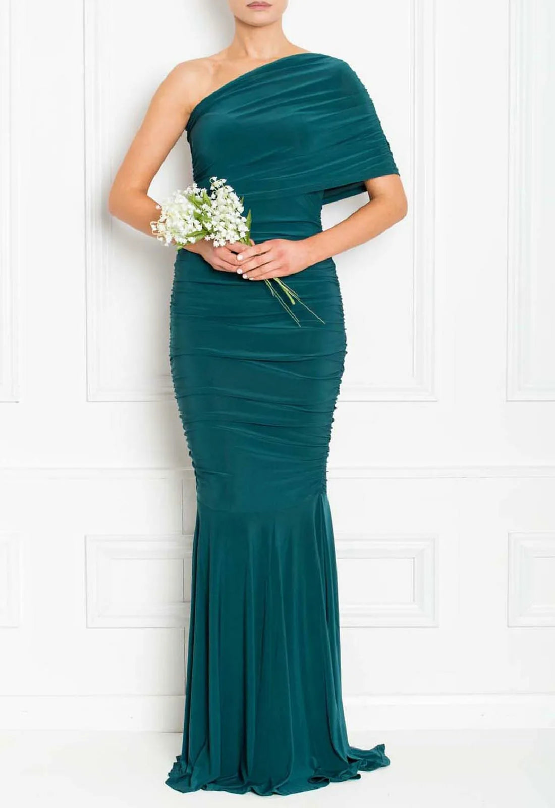 Honor Gold Forest Green Alice One Shoulder Maxi Dress-62716