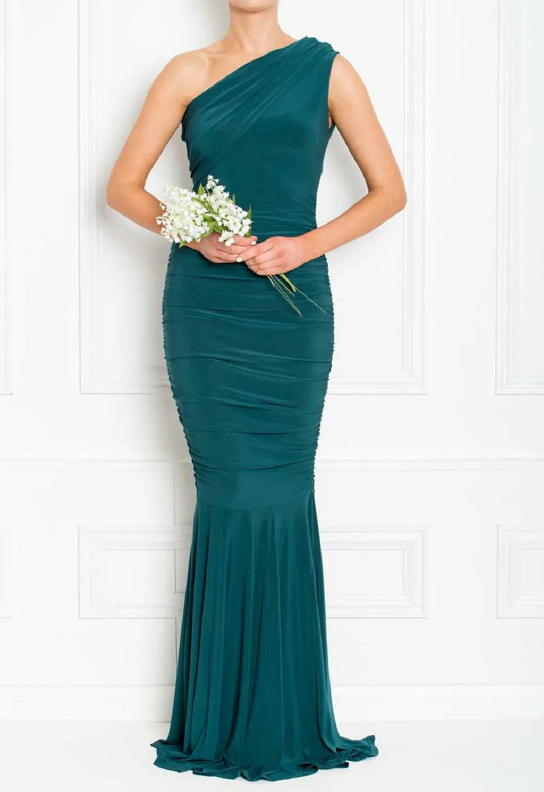 Honor Gold Forest Green Alice One Shoulder Maxi Dress-62717