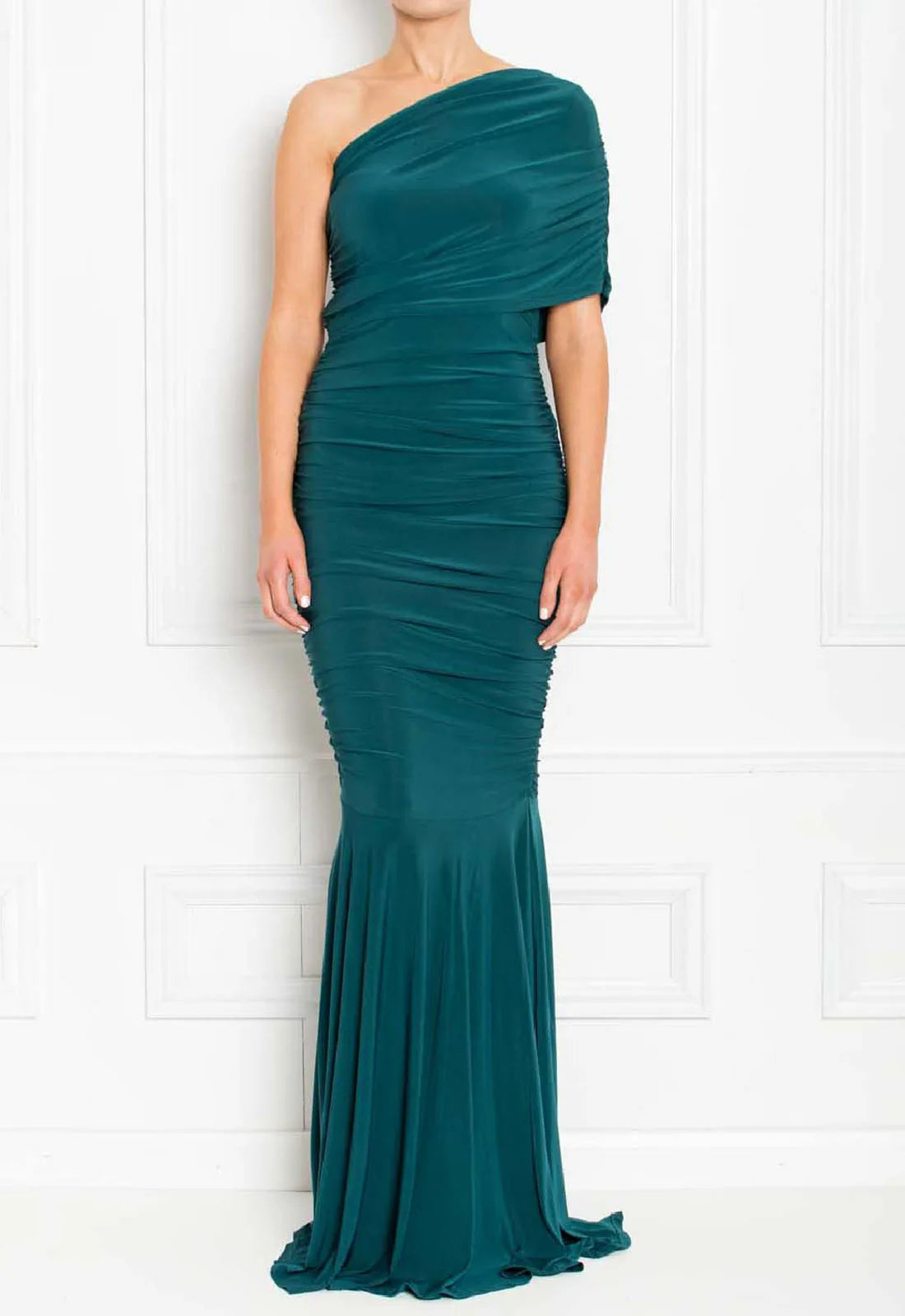 Honor Gold Forest Green Alice One Shoulder Maxi Dress-62713