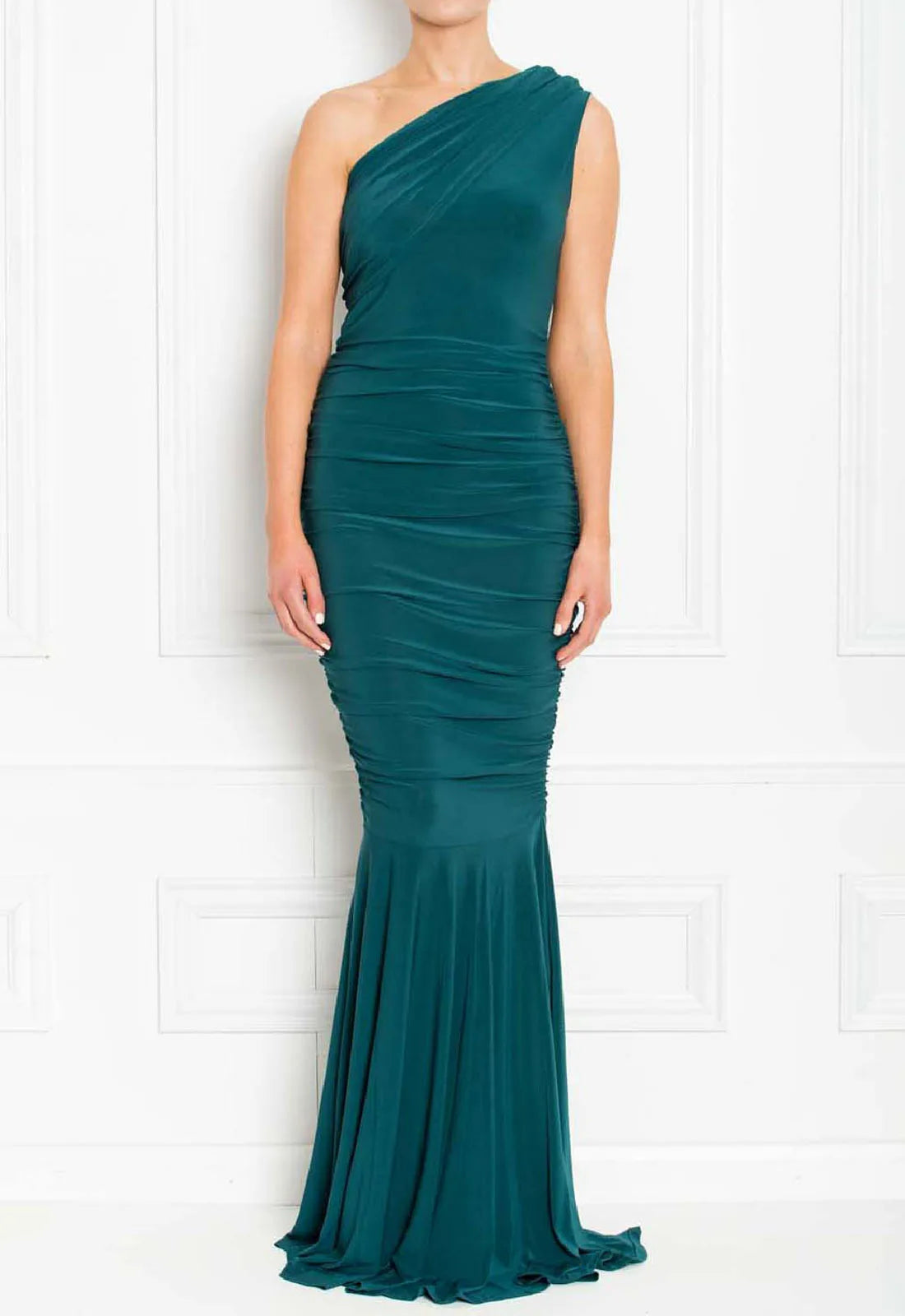 Honor Gold Forest Green Alice One Shoulder Maxi Dress-0