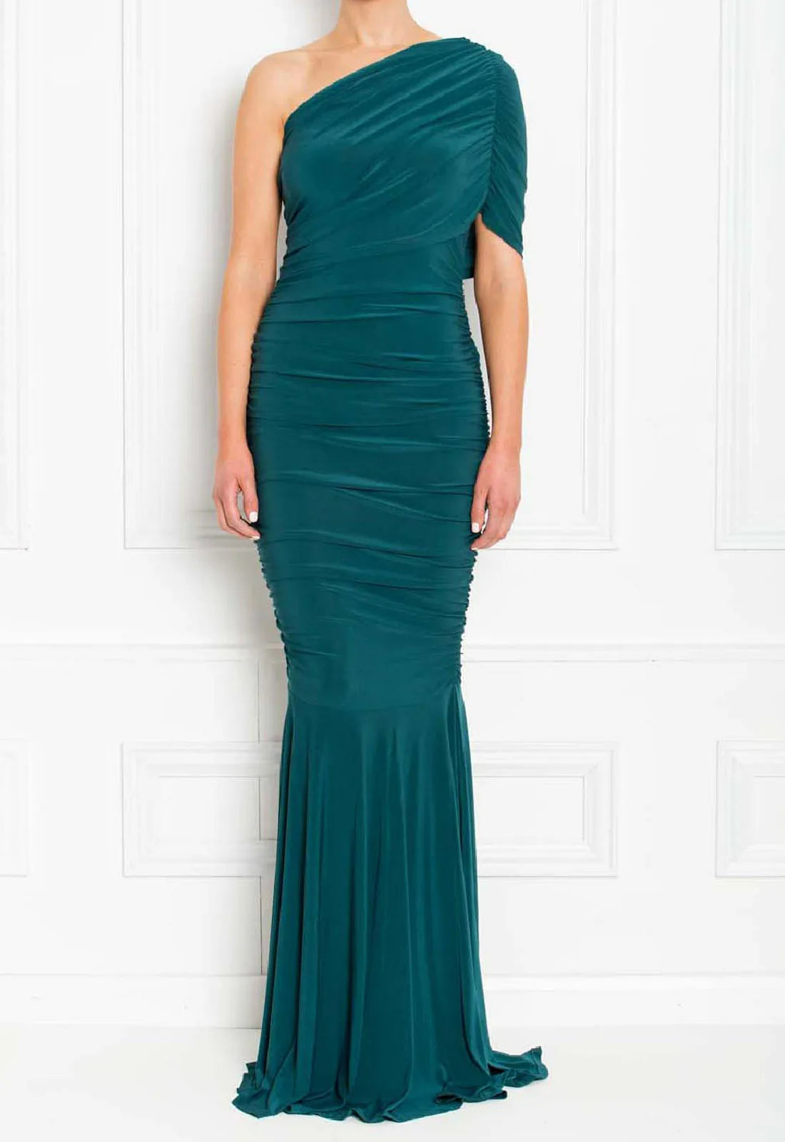 Honor Gold Forest Green Alice One Shoulder Maxi Dress-62712