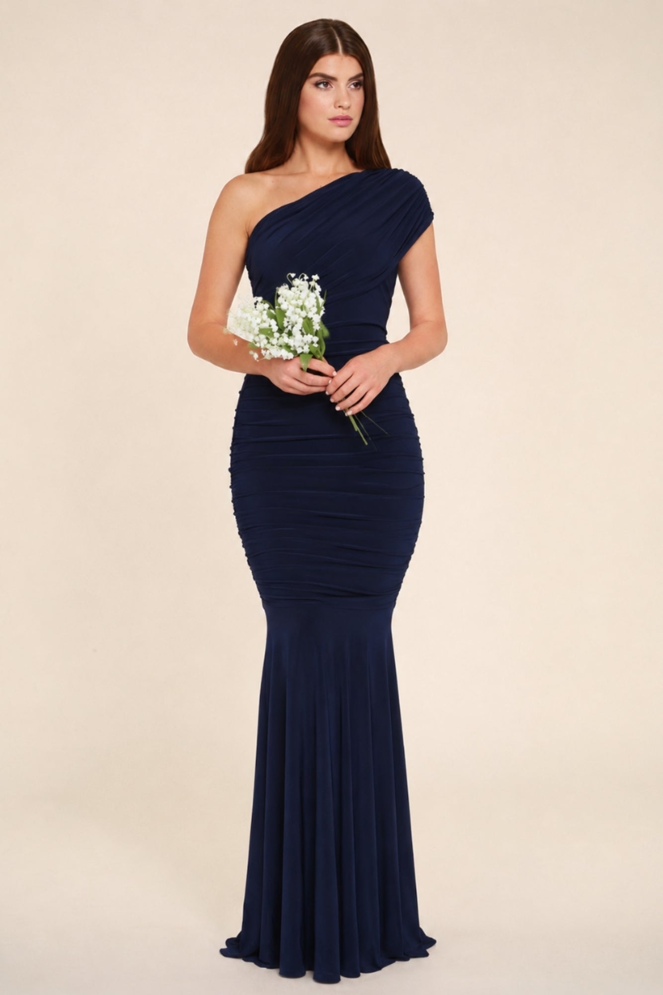 Honor Gold Alice Navy One Shouldered Fishtail Maxi dress