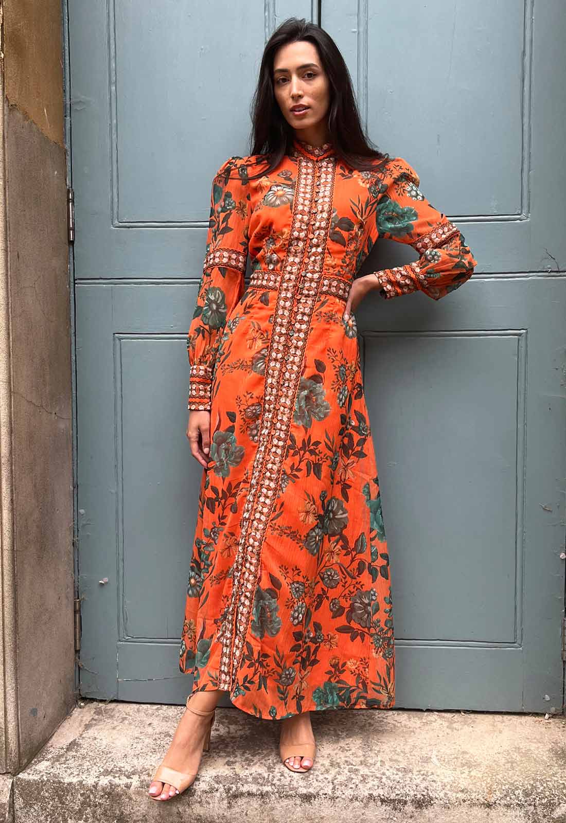 Raishma Studio Orange Aspen Floral Maxi Dress-114130