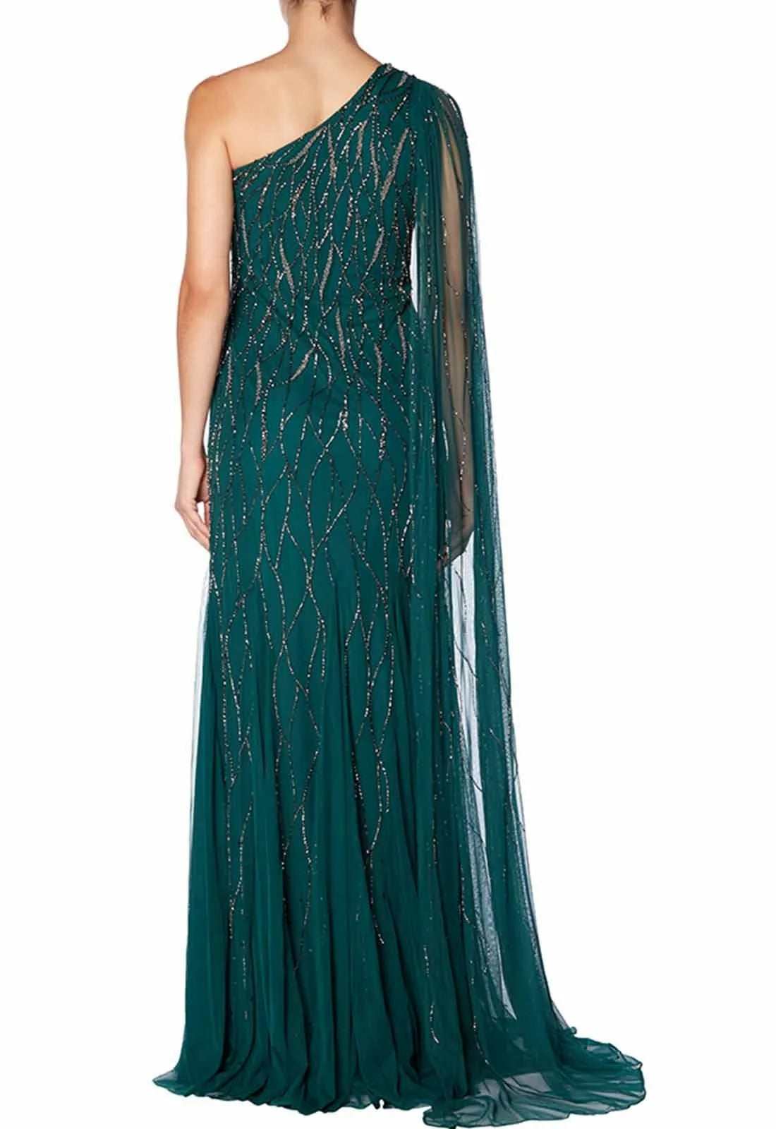 Raishma Mila Green One Shoulder Embellished Maxi Dress-41967