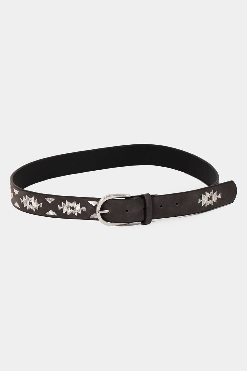 Western Boho Embroidered Pattern Vegan Leather Belt: IV