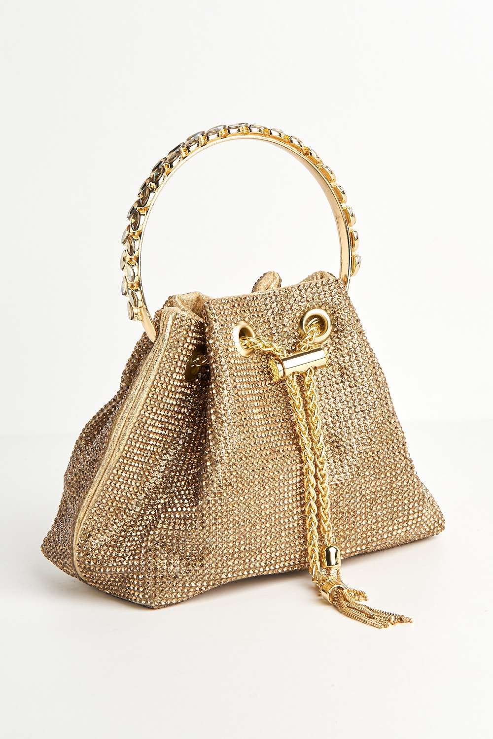 Miss Diva Gold Boujee Diamante Embellished Pouch Bag