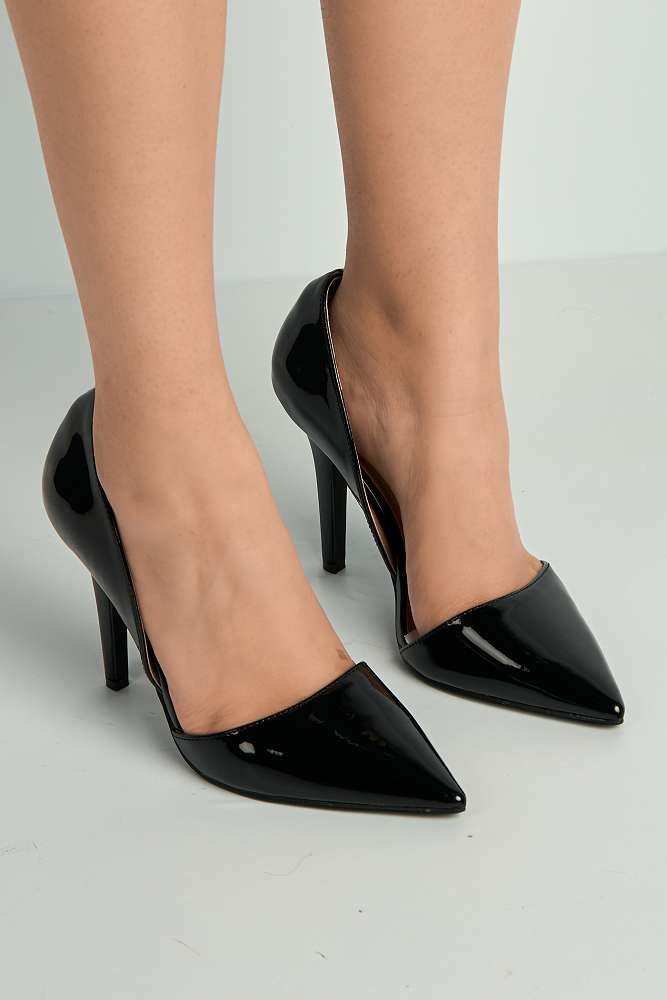 Milaya Cut-out Side Pointed Toe Court Shoes in Black