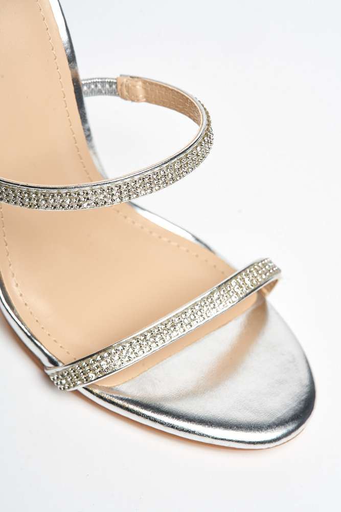 Miss Diva Hellena Diamante Embellished Women's Heeled Sandals in Silver