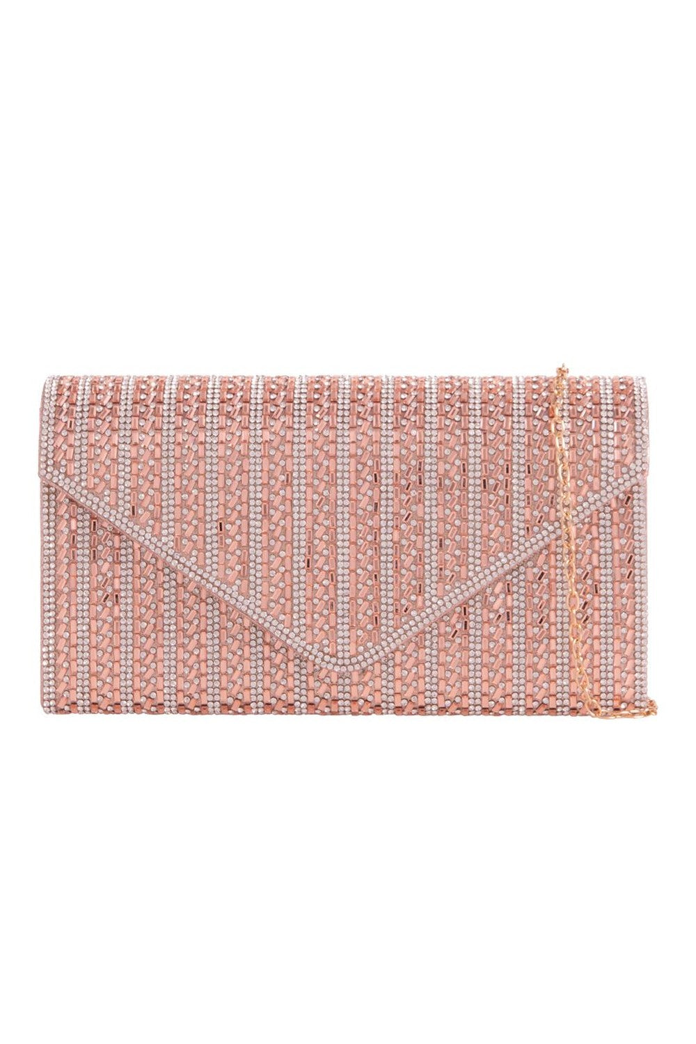 Miss Diva Daliana Envelope Diamante Clutch Bag in Champagne