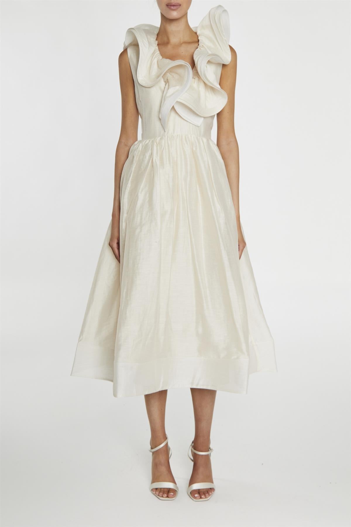 Peyton Cream Ruffle Midi Dress-image-1