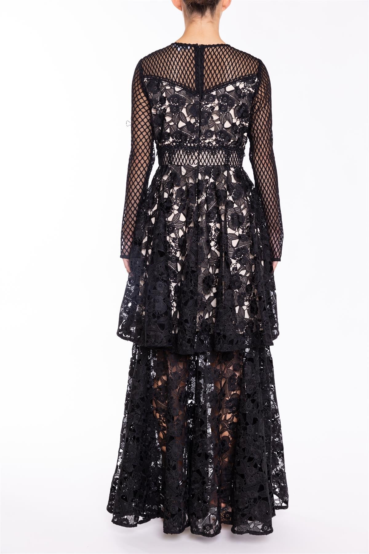 Elsie Black Patchwork Tiered Maxi Dress-image-2