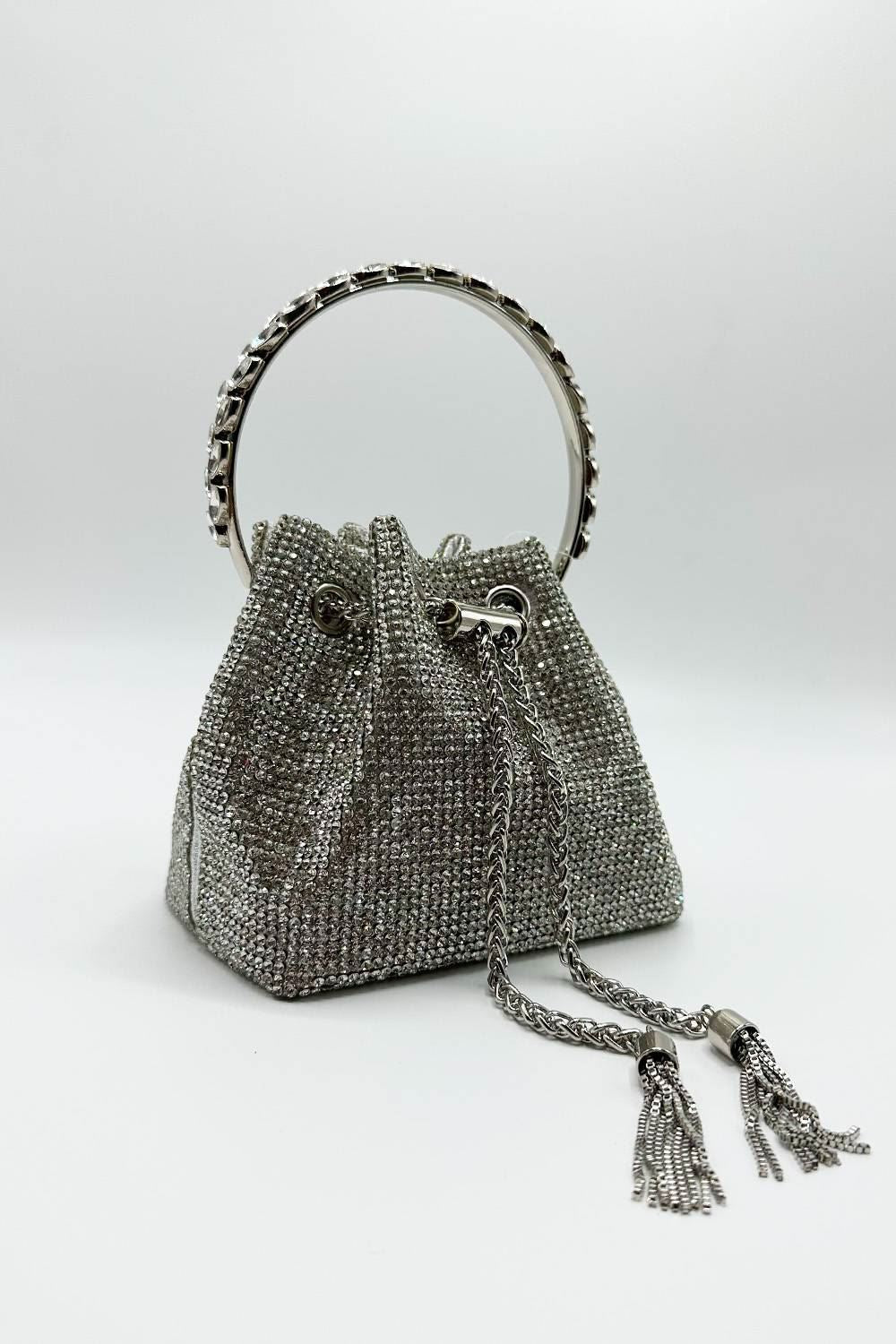 Miss Diva Silver Boujee Diamante Embellished Pouch Bag
