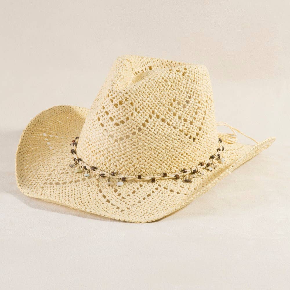 Beaded Strap Straw Cowboy Hat: IV