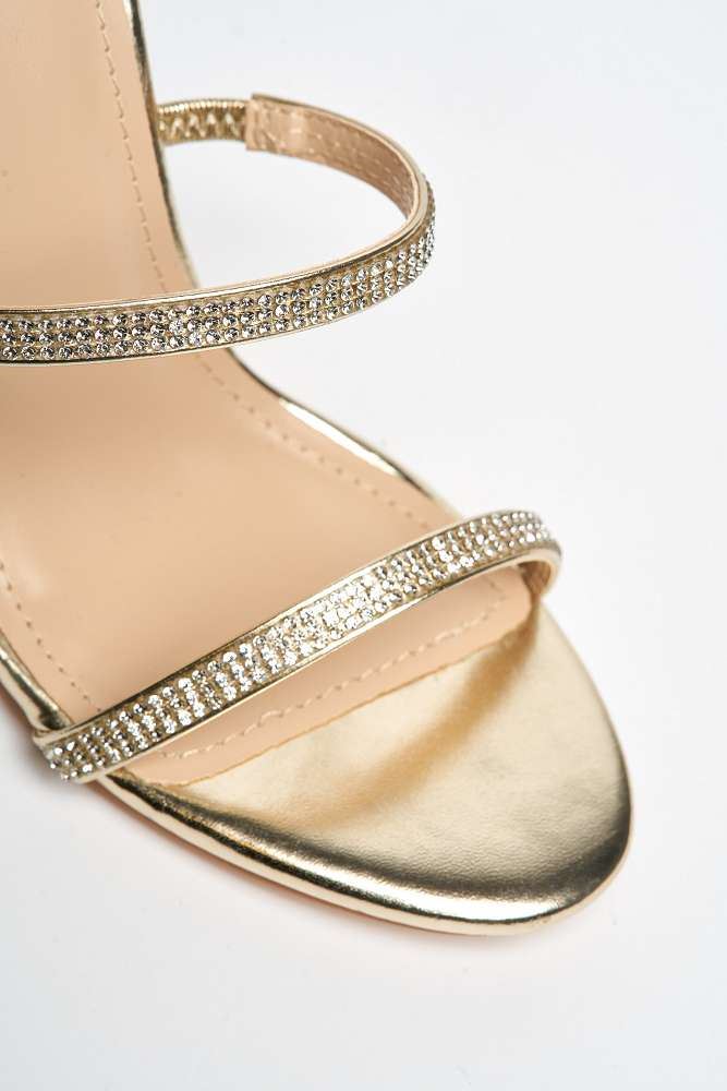 Miss Diva Hellena Diamante Embellished Women's Heeled Sandals in Gold