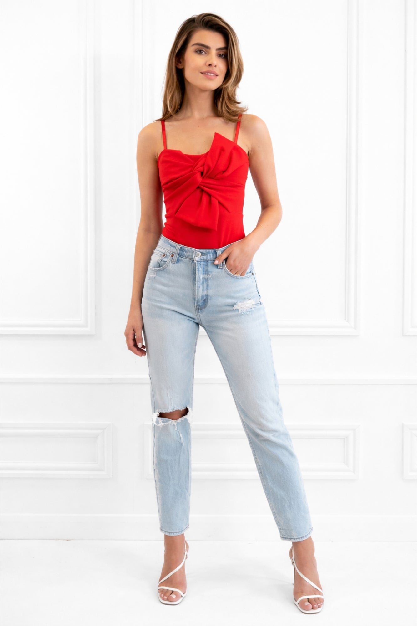 Honor Gold Bexley Red Bow Bandeau Scuba Crepe Top