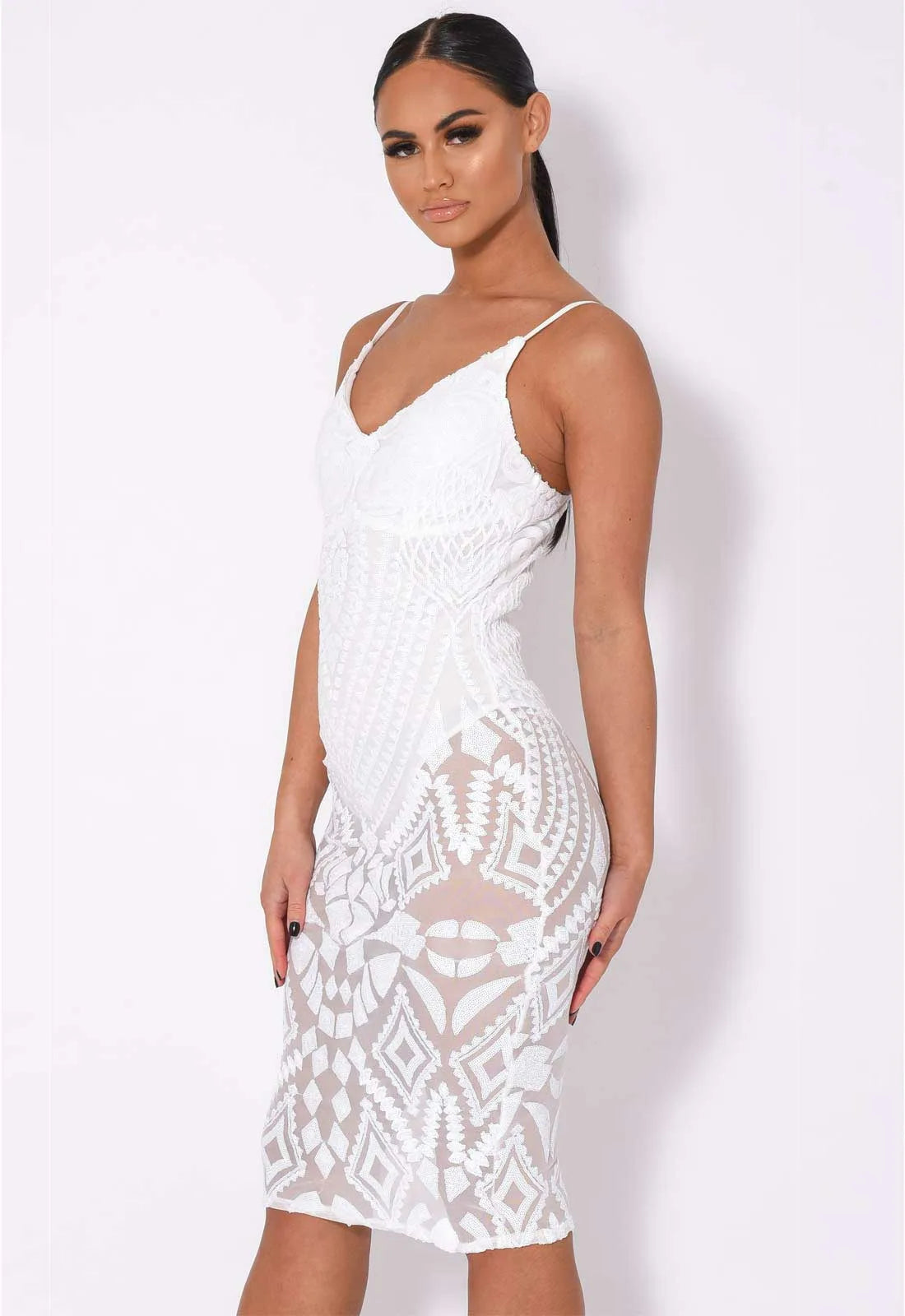 Nazz Collection White Body On Me Midi Dress-106545