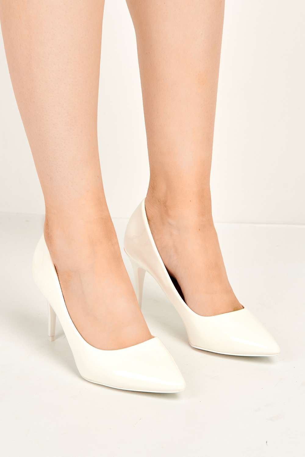 Ingrid Pointed Toe Court Heels in White Patent Heels Miss Diva 