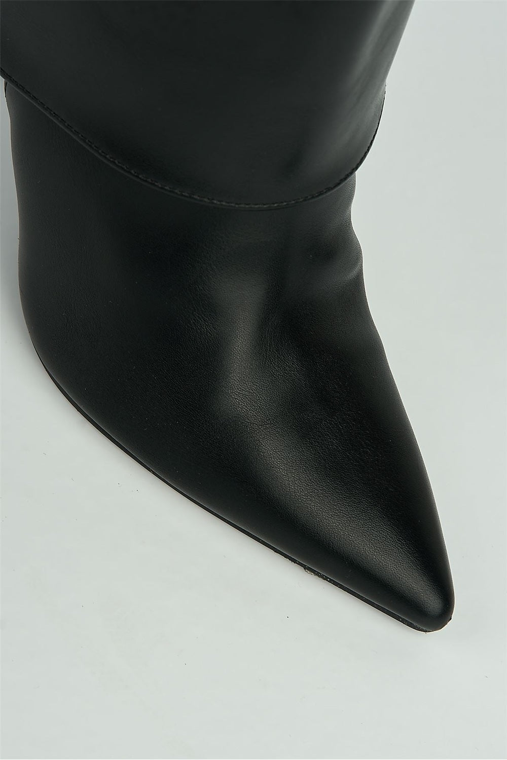 Beckett Pointed Toe Fold Over Stiletto Knee High Boots in Black