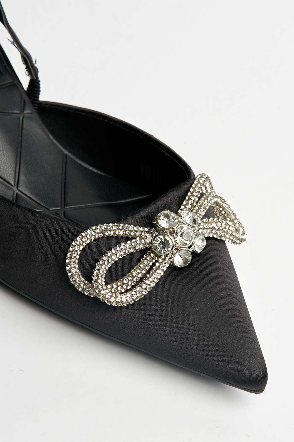 Nia Diamante Bow Detail Kitten Heel Court Shoes in Black