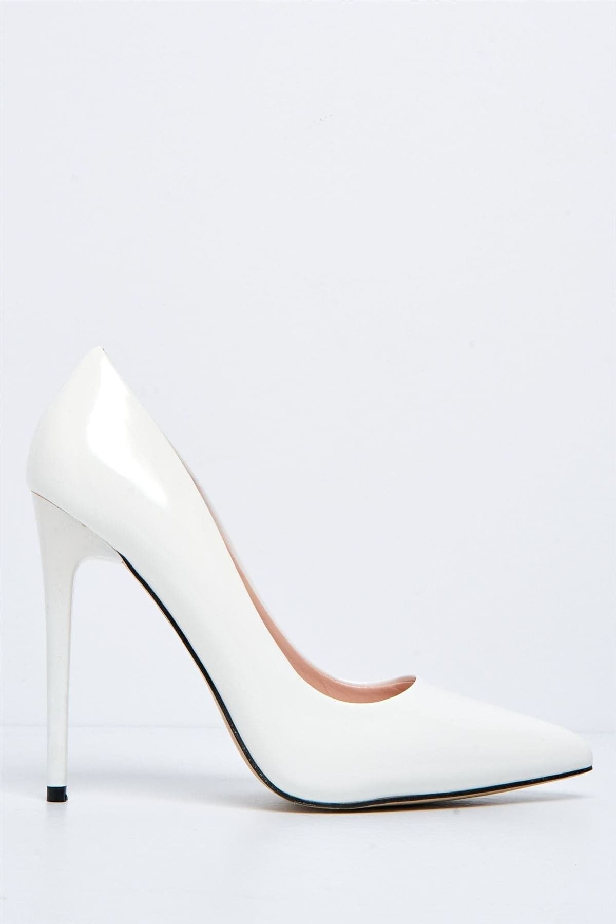Mila High Stiletto Heel Court Shoe in White Patent Heels Miss Diva 