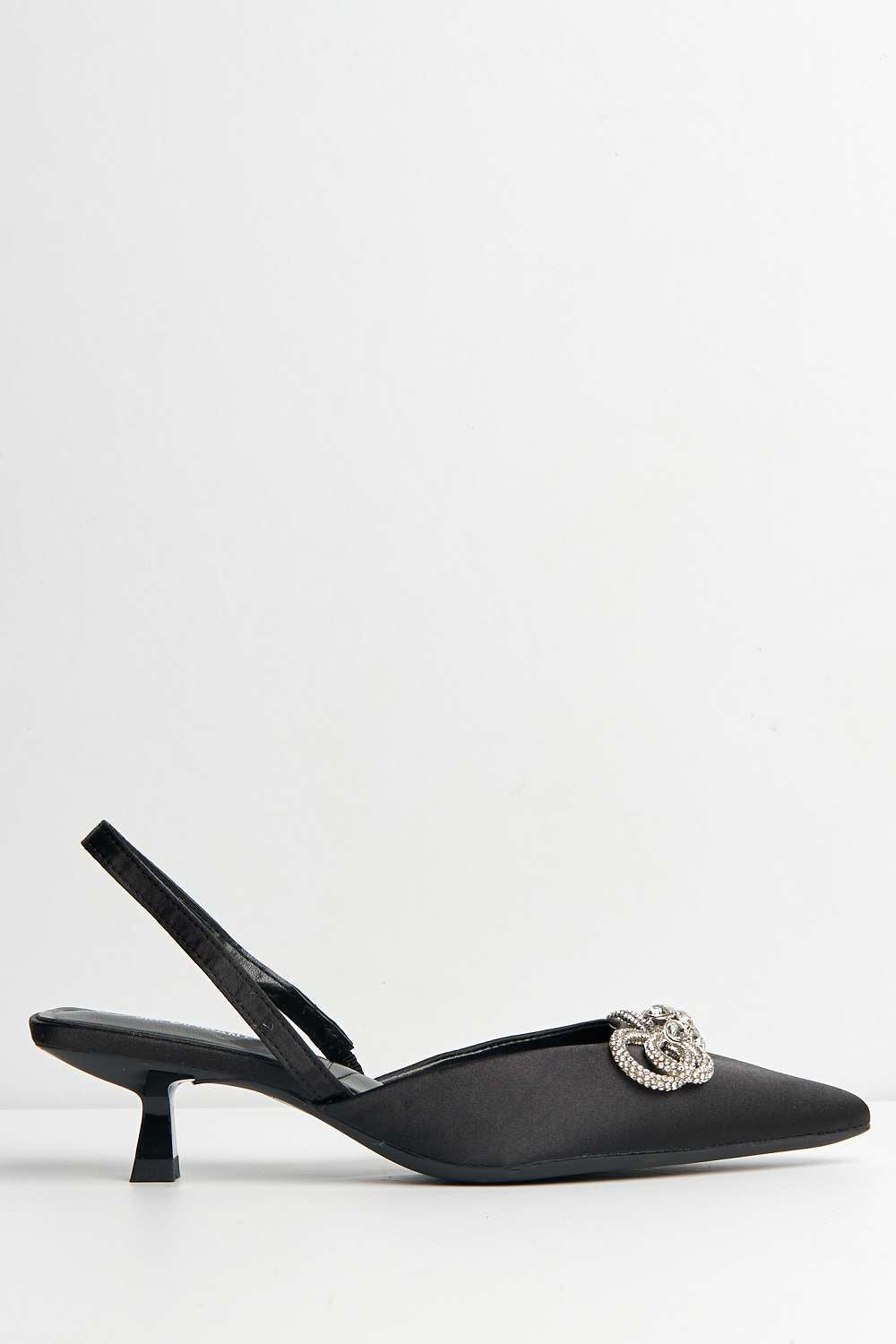 Nia Diamante Bow Detail Kitten Heel Court Shoes in Black