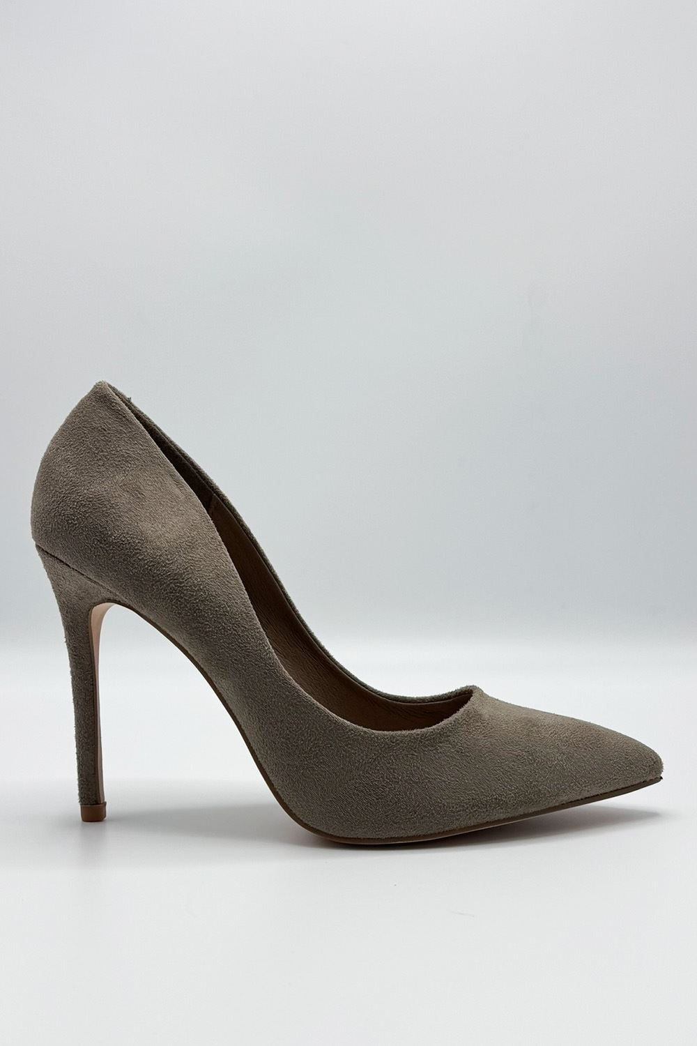 Mila High Stiletto Faux Suede Heel Court Shoe in Taupe