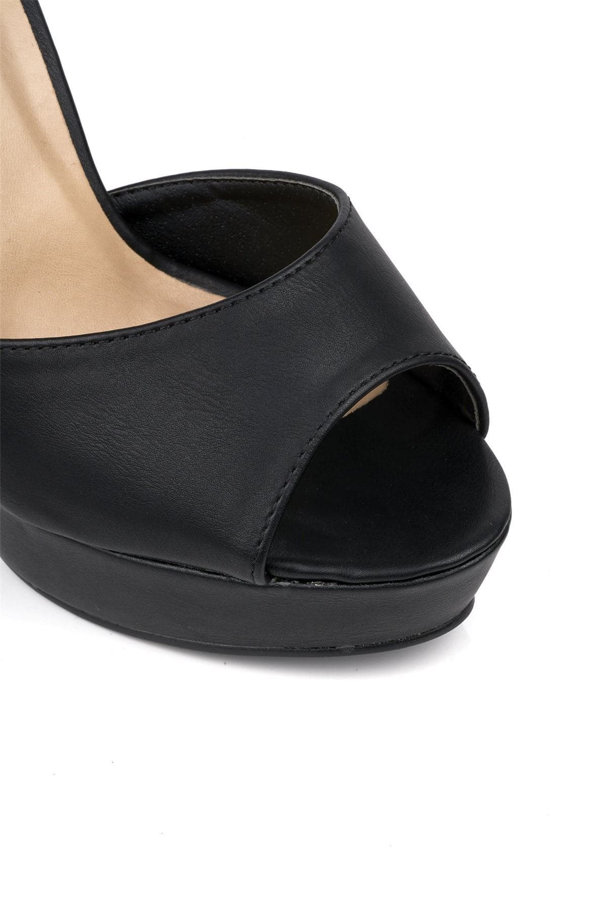Kirti Anklestrap Platform Peeptoe in Black Matt Heels Miss Diva 