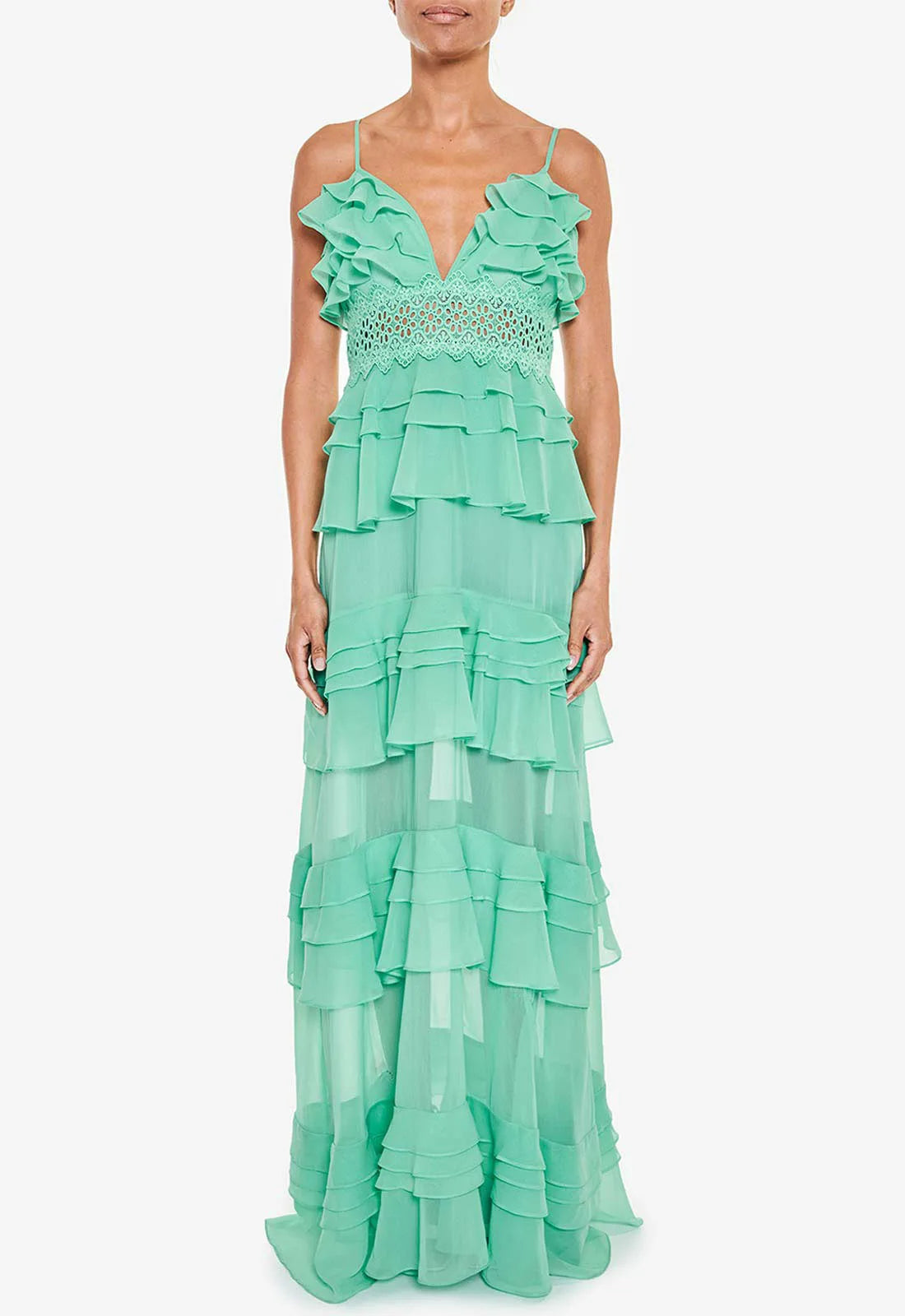 True Decadence Green Frill Maxi Dress