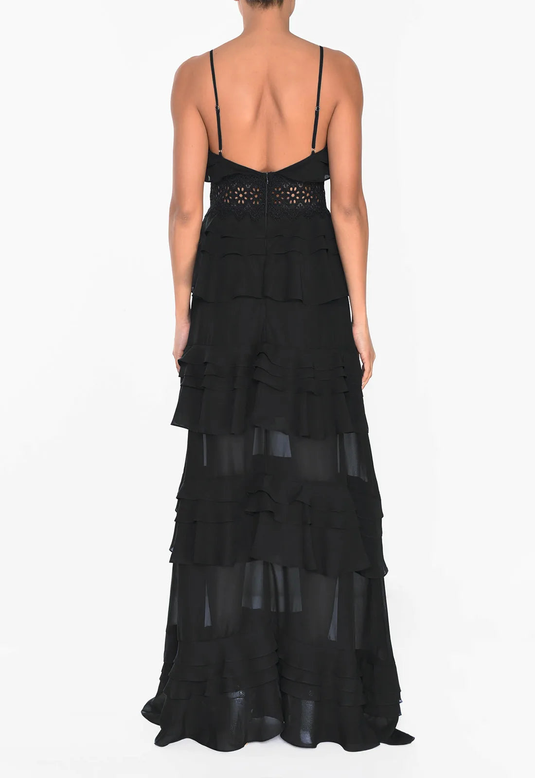 True Decadence Black Tiered Ruffle Maxi Dress-113258