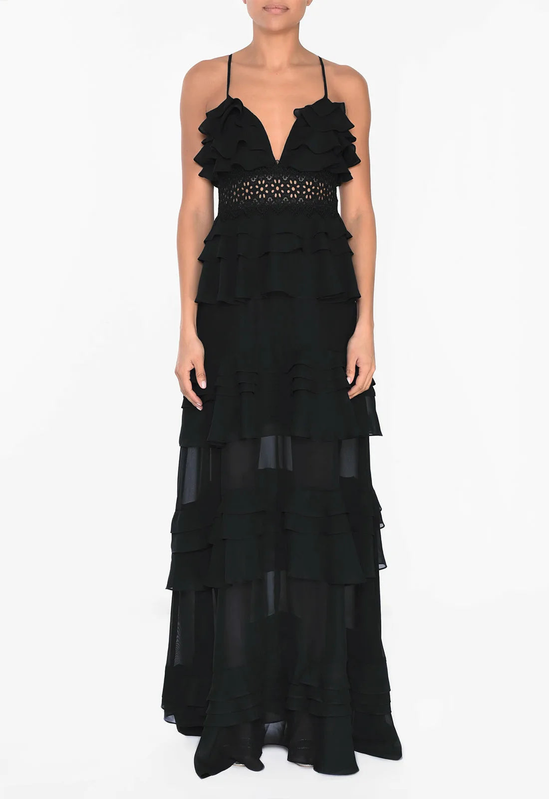 True Decadence Black Tiered Ruffle Maxi Dress-0