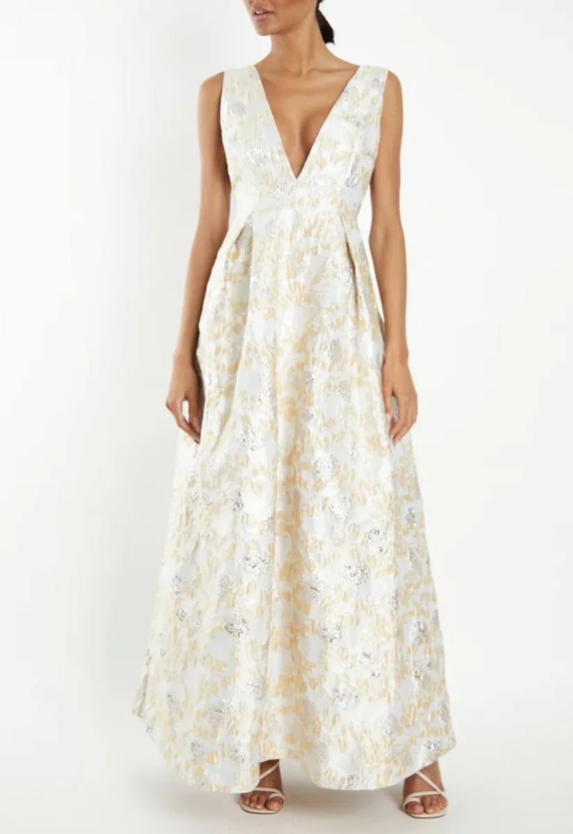 True Decadence Cream Brocade Ballgown