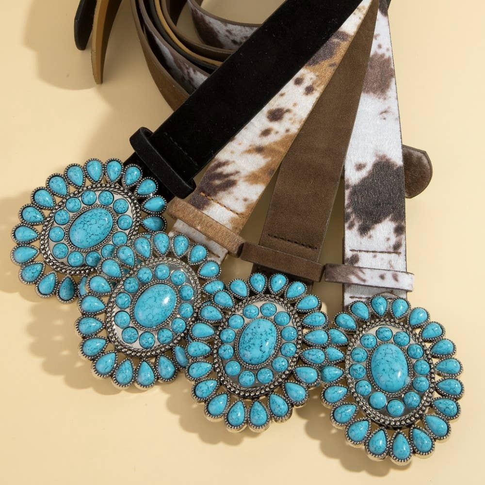 Western Concho Turquoise Stone Buckle Belt: BK