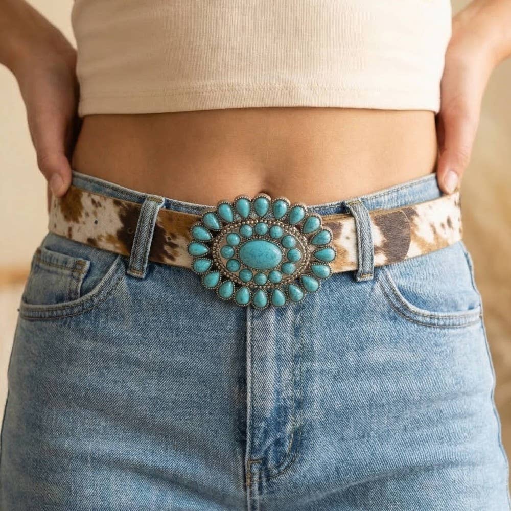 Soul Of Sita Western Concho Turquoise Stone Buckle Belt: Dbr