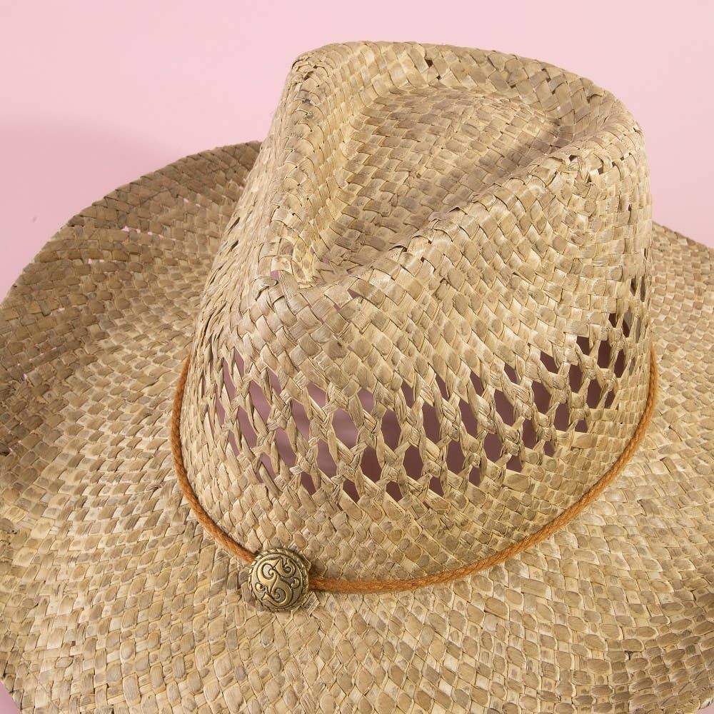 Soul Of Sita Straw Basket Rope Strap Western Cowboy Hat: Natural