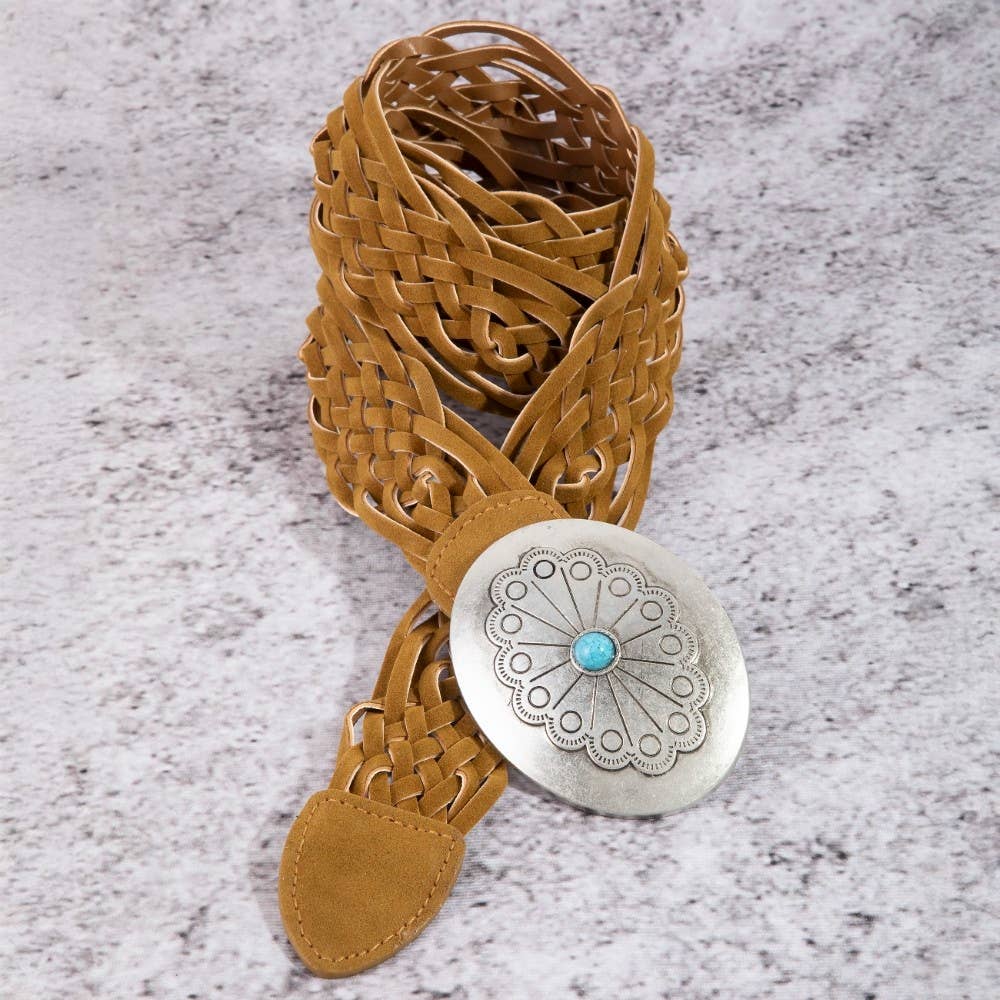 Soul Of Sita Western Braided Concho Buckle Vegan Leather Belt: Sdbr