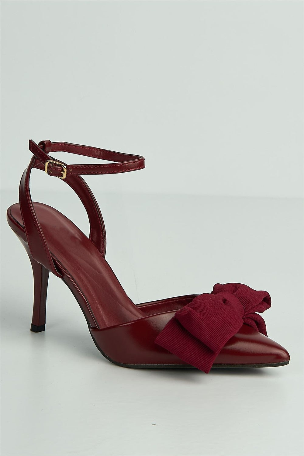 Alua Bow Detail Anklestrap Court Shoes in Wine