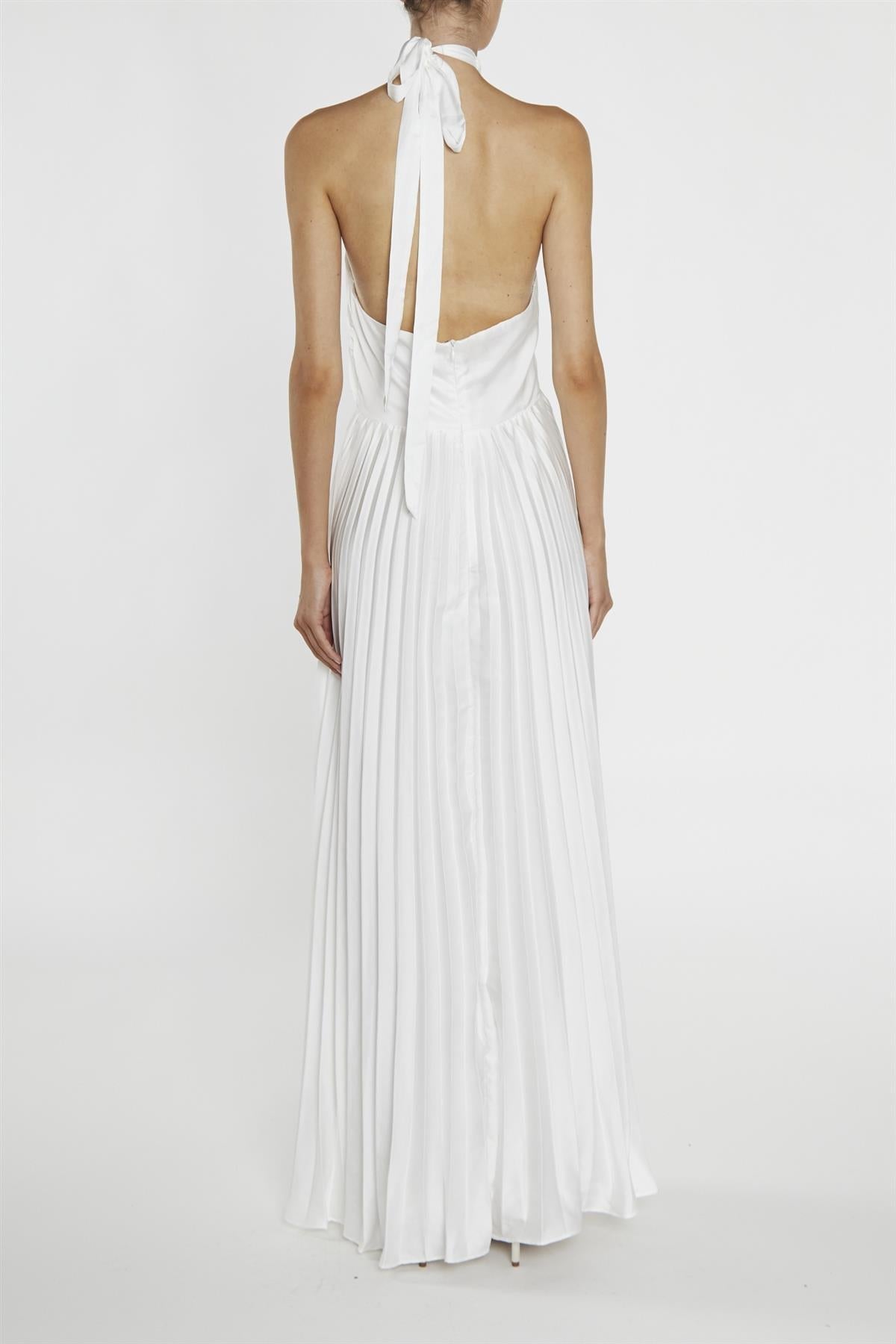 Riley White Pleated Halterneck maxi-Dress-image-2