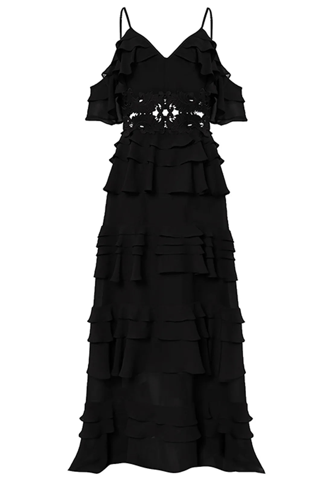 True Decadence Black Maxi Crochet Maxi Dress-110599