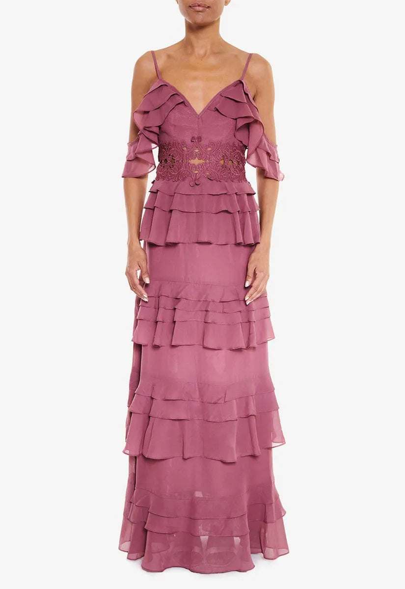 True Decadence Pink Ruffle Maxi Dress